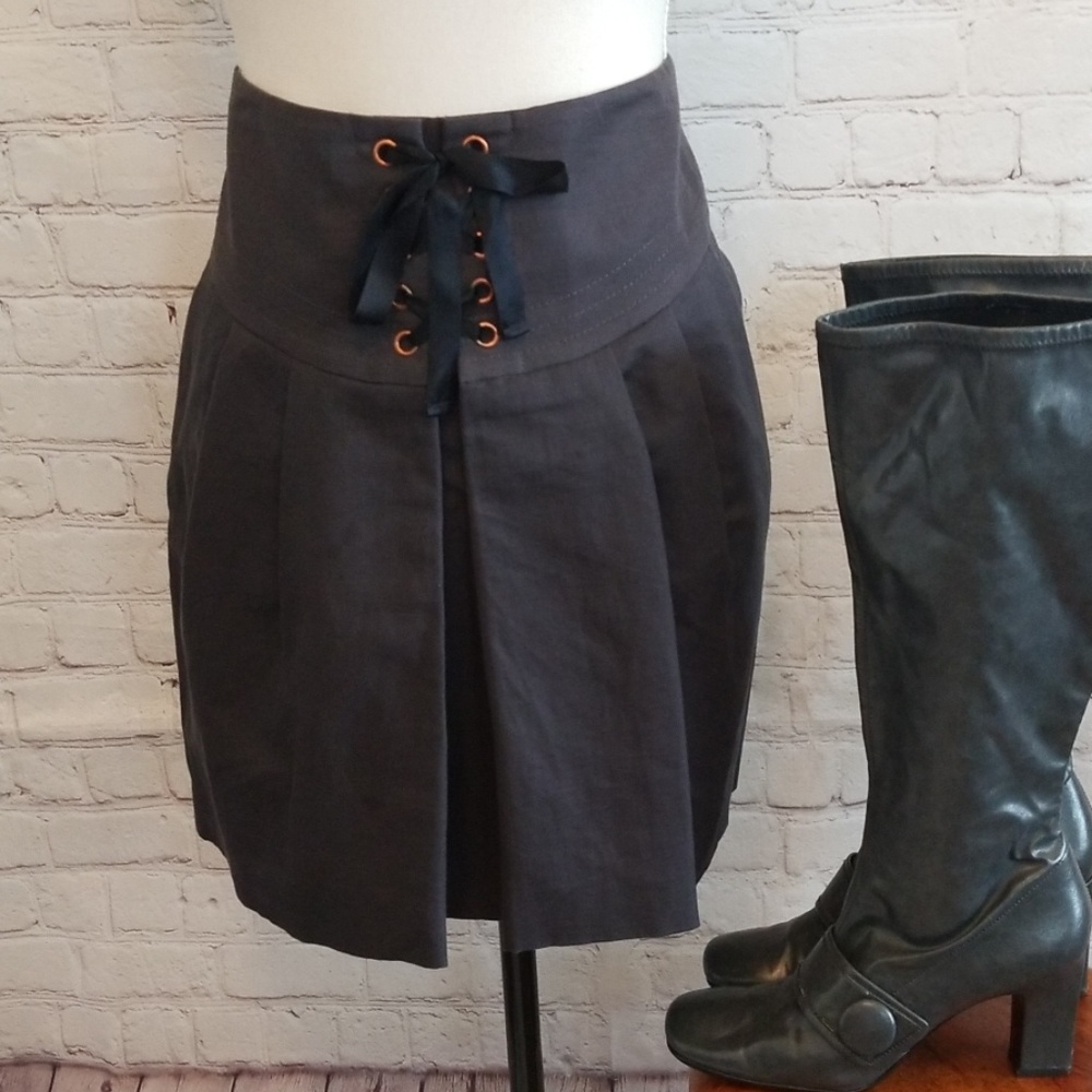 Anthropologie Leifsdottir Dark Grey Lace Up Skirt